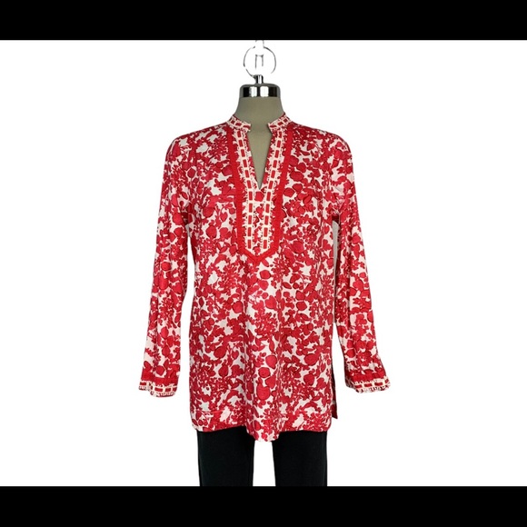 Dalia red and white long blouse sizeM - Picture 4 of 9
